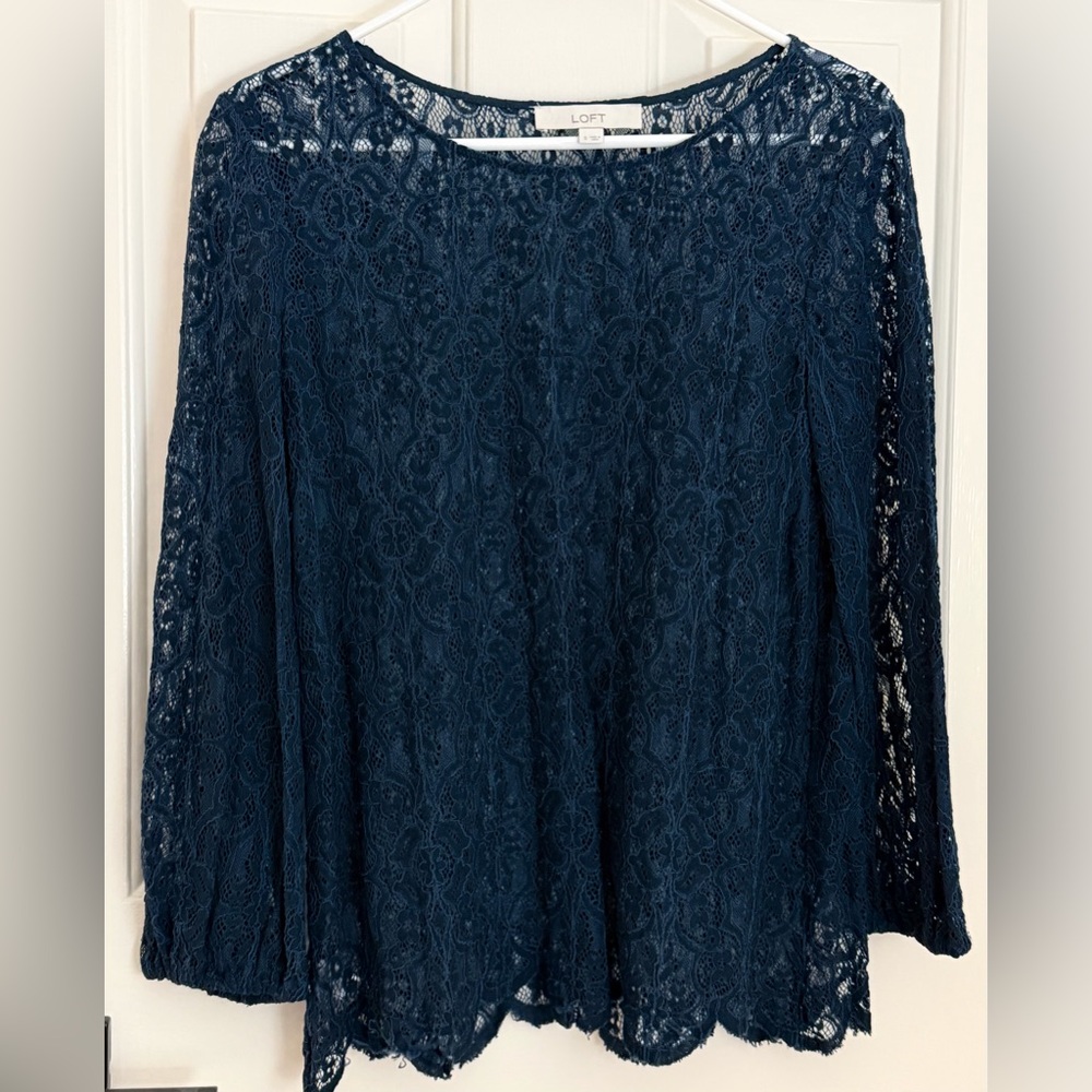 LOFT Lace Blouse - Deep Blue Size Small